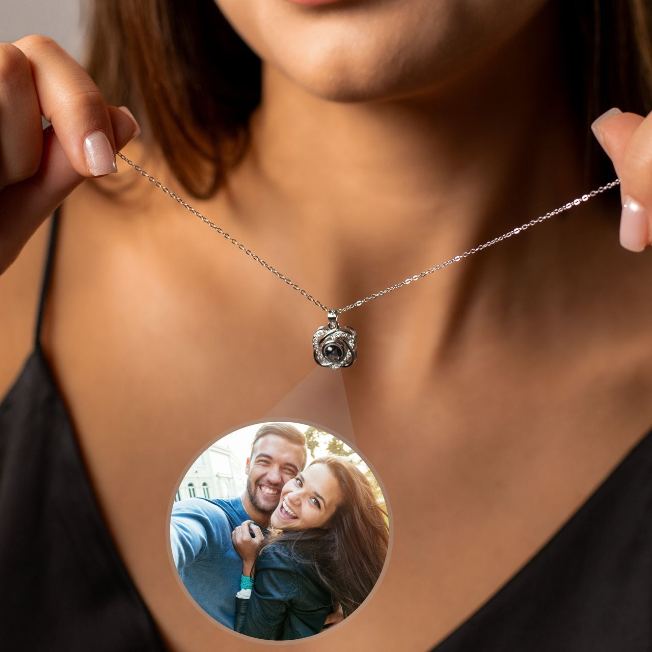 Double Heart Photo Necklace - Personalised Necklace - Customised Necklace Necklace Silver Brother & Sisters