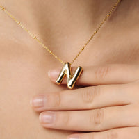 Thumbnail for Gold Necklace for a Woman - Essential Initial Necklace - Woman Necklace - Bubble Letter Necklace Necklace Brother & Sisters