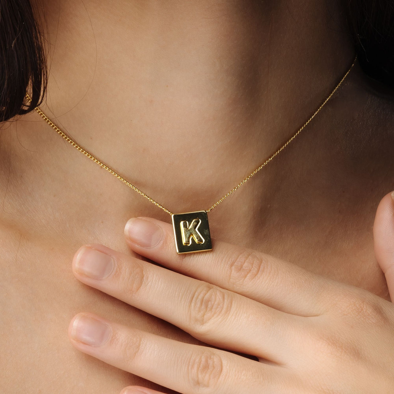 Gold Necklace for a Woman - Rectangle Initial Necklace - Woman Necklace - Letter Necklace Necklace Brother & Sisters