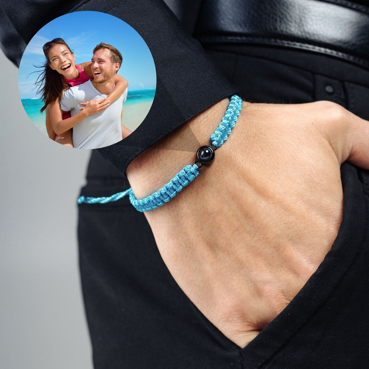 Man Bracelet - Men’s Personalised Bracelet - Personalized Gift - Custom Jewelry For Him - Custom Bracelet Picture - Personalised Photo Gift Bracelet Blue / Black Brother & Sisters