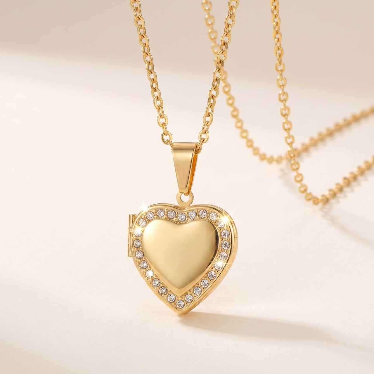 Crystal Heart Photo Locket Necklace