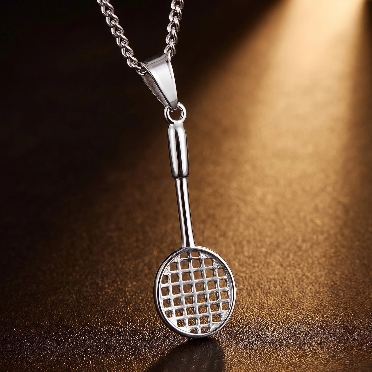 Badminton Racket Necklace Silver – macro detail of the lion head | Brother & Sisters | SKU: White Gold