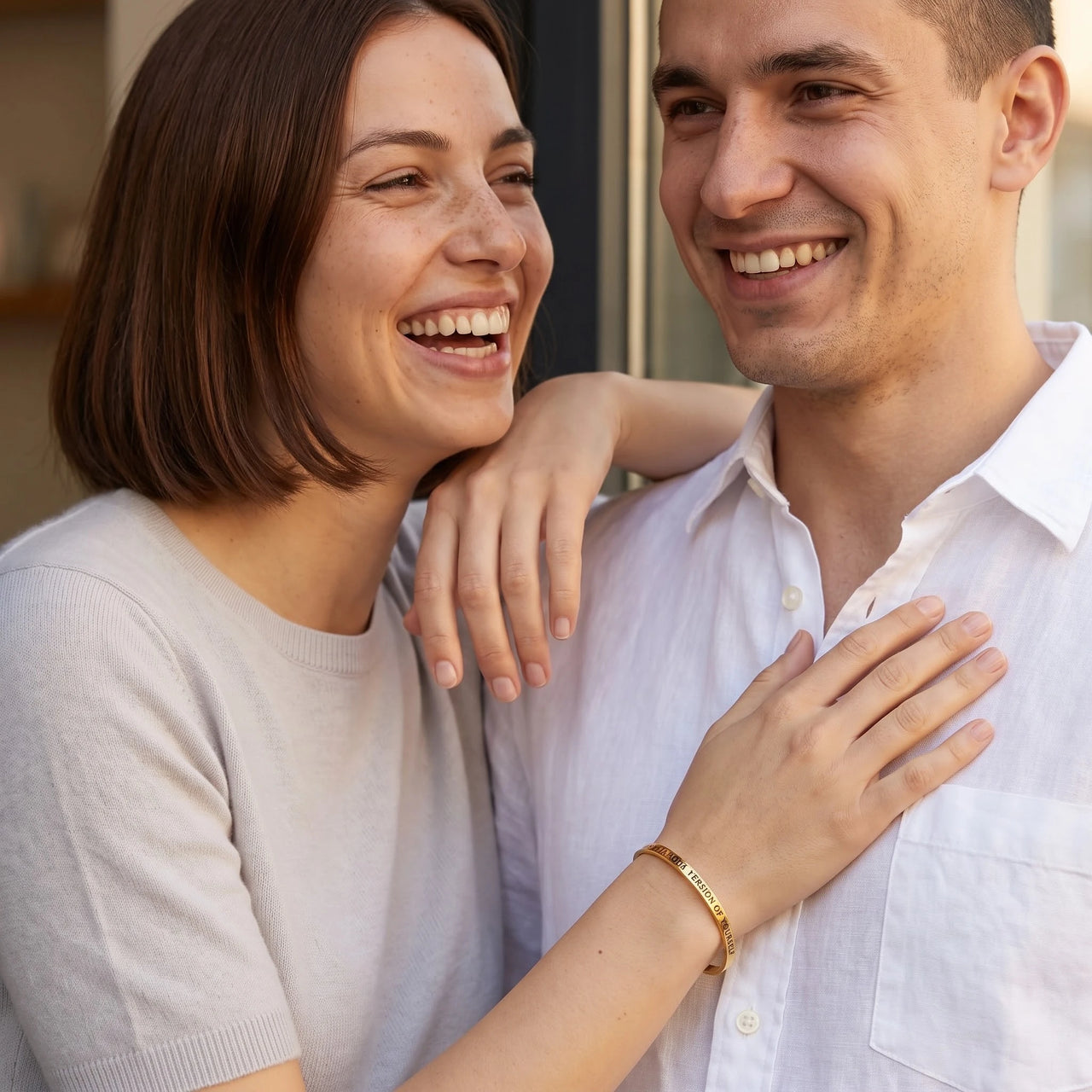Open cuff bracelet — worn by a couple, gold | SKU: btuvoy-g