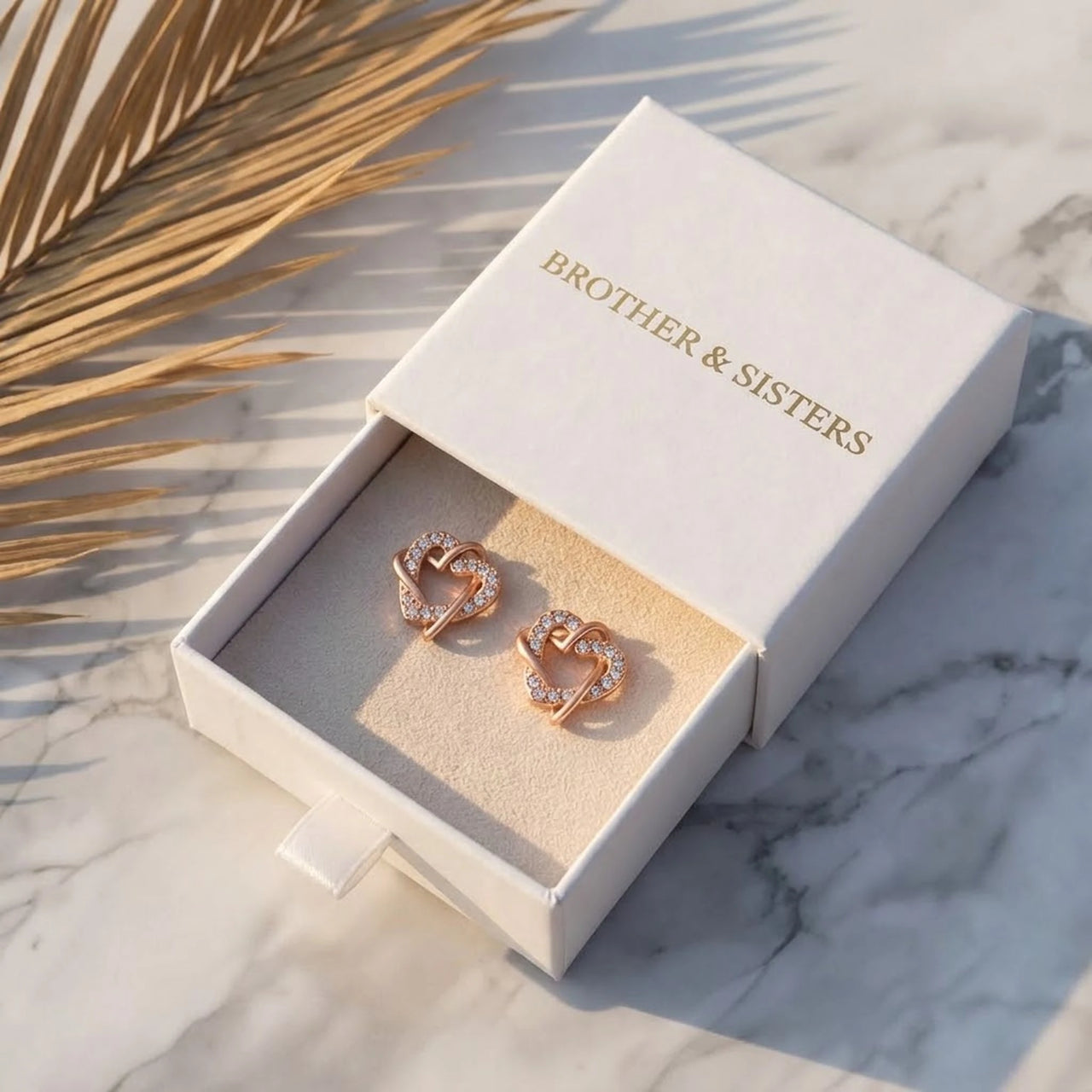 Rose gold stud earrings in the Brother & Sisters gift box | SKU: 419593-rose-gold