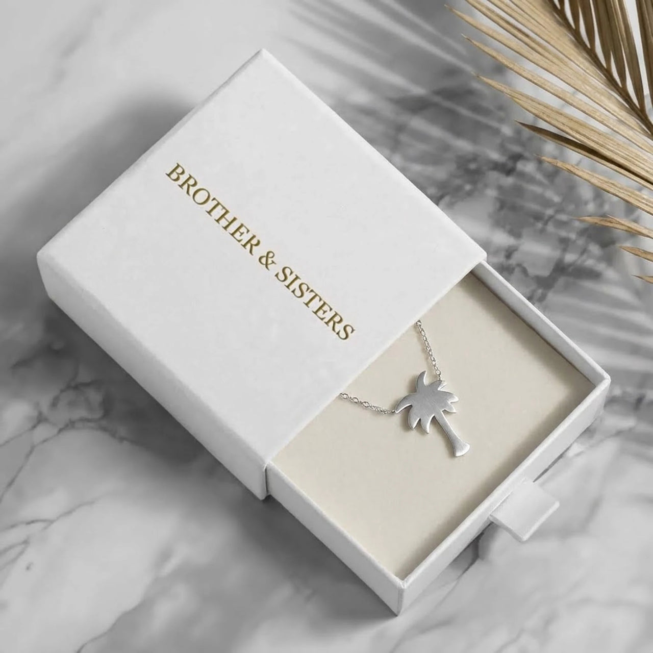 Palm tree necklace — in the gift box, silver | SKU: 8732822-silver-plated