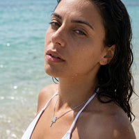 Thumbnail for Palm tree necklace — worn in the water, waterproof, silver | SKU: 8732822-silver-plated