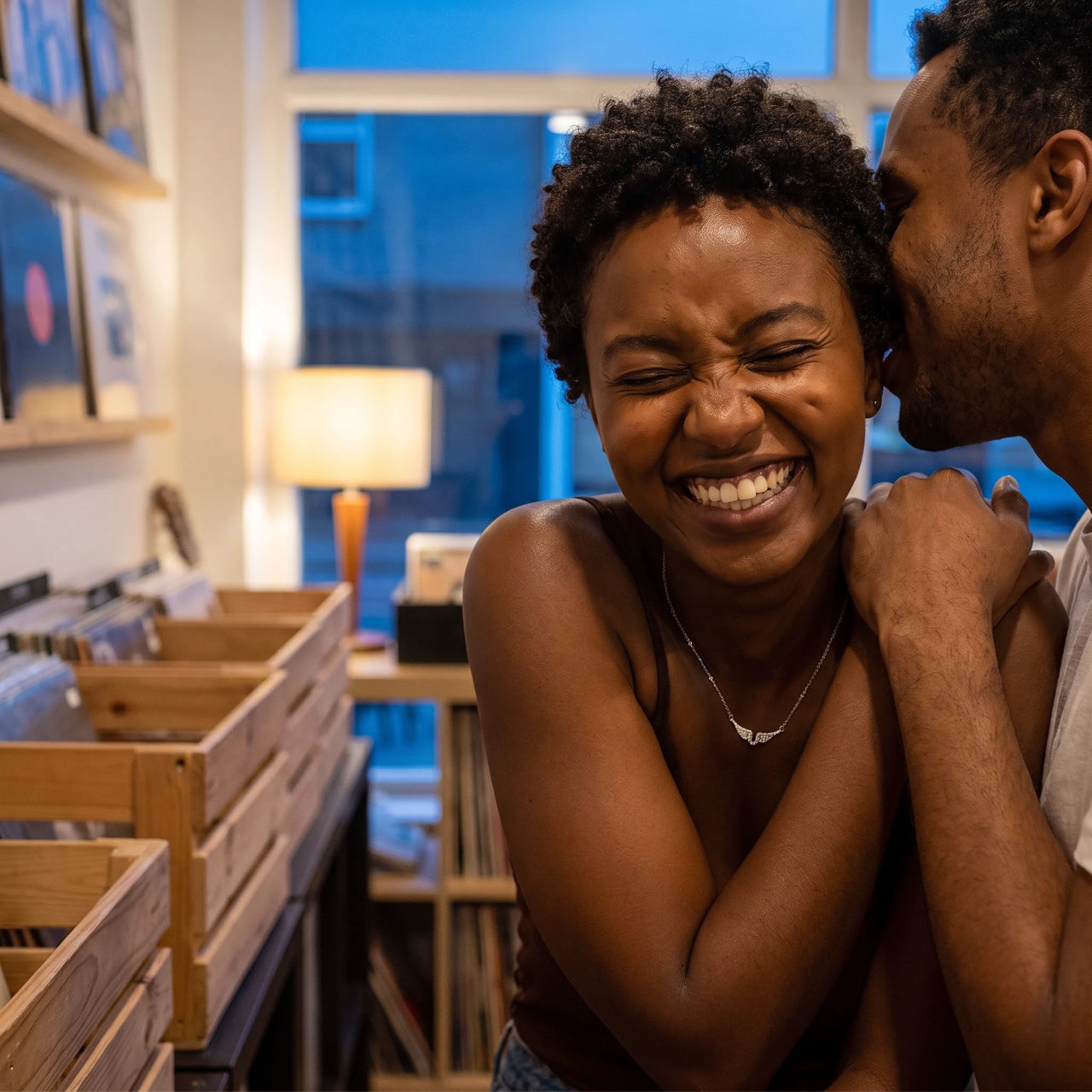 Woman laughing, wearing the silver necklace | SKU: 42002-silver