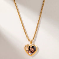 Thumbnail for Secret Classic Heart Photo Necklace in gold, heart pendant on a box chain showing the hidden photo | SKU: TPH-CHTN-GOLD-SMALL
