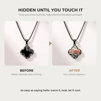 Thumbnail for Before and after: the clover pendant of the black necklace turns from black to the hidden photo with the warmth of a touch | SKU: TPH-CLVN-BLACK