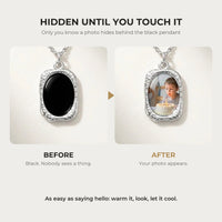 Thumbnail for Before and after: black silver oval pendant, then the photo revealed by warmth | SKU: TPH-OVLN-SILVER