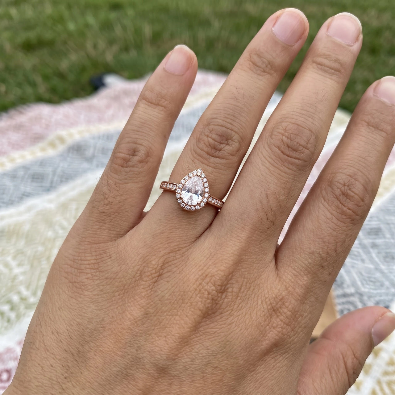 Pear ring — worn, real size, rose gold | SKU: 505162-4.5-rose-gold