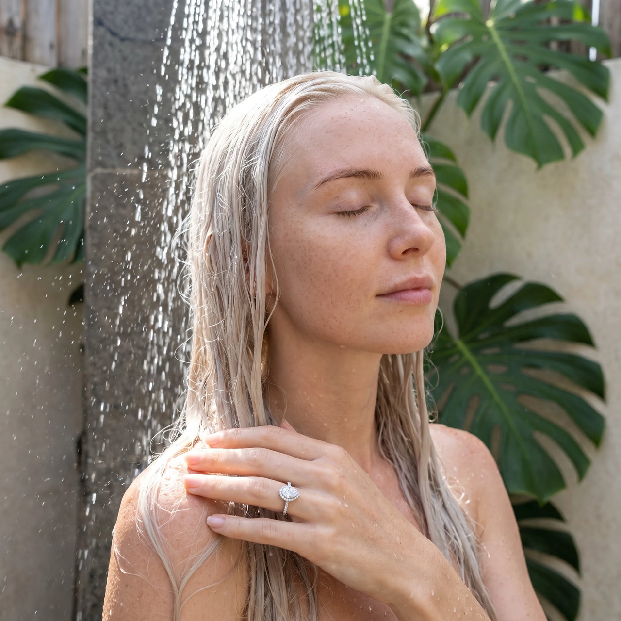 Pear shaped engagement ring — worn in the shower, waterproof, silver | SKU: 505162-4.5-silver