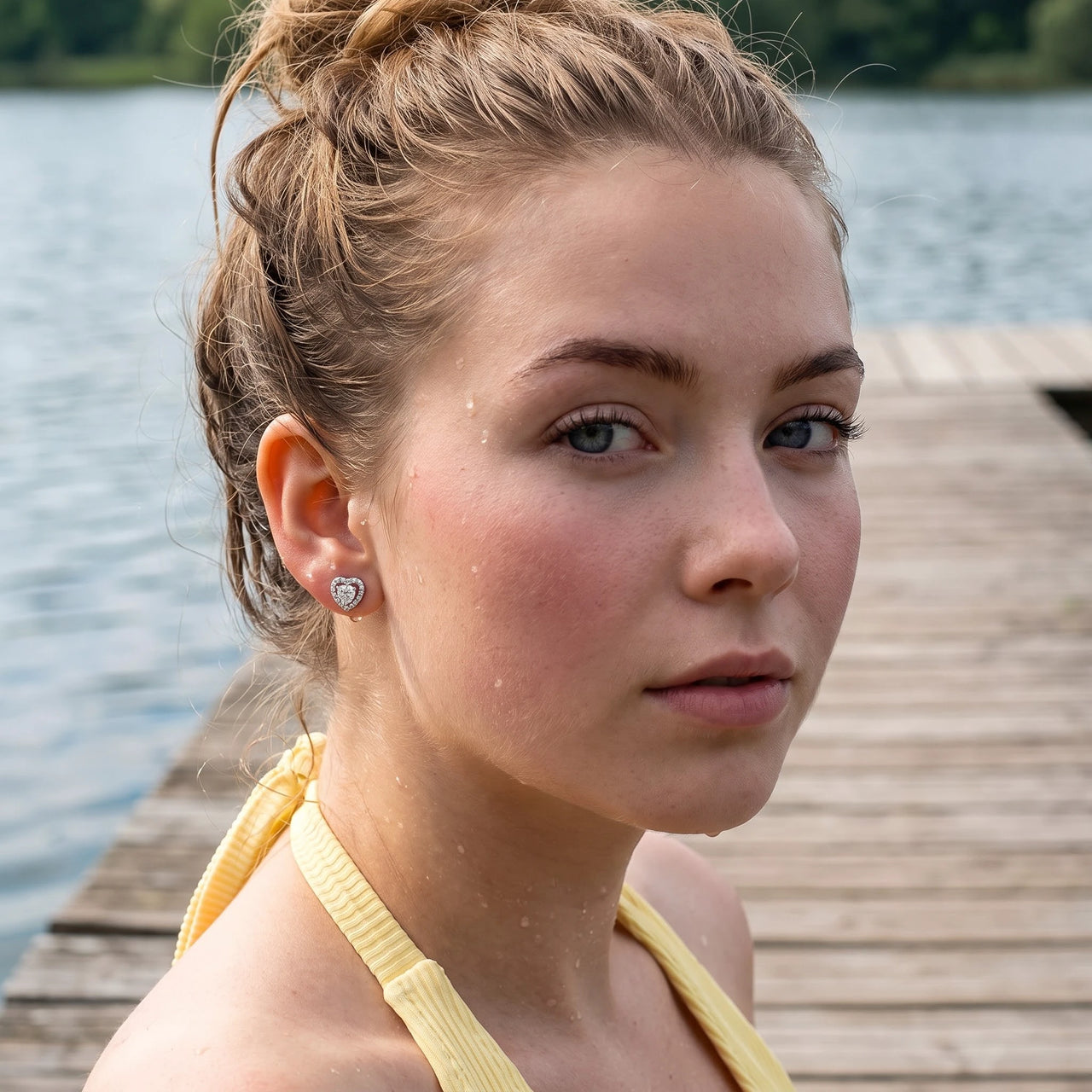 Heart earrings — worn in the water, waterproof, silver | SKU: 1953493