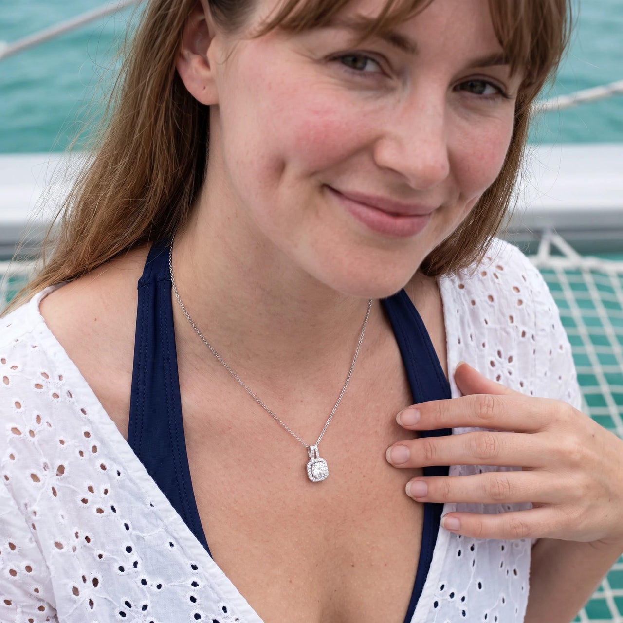 Cubic zirconia necklace — worn, silver | SKU: 505762