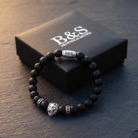 Thumbnail for White Gold Lion & Black Stones Bracelet – in the Brother & Sisters gift box | Brother & Sisters | SKU: 20712286-silver-XS-14-15, 20712286-silver-S-16-17, 20712286-silver-M-18-19, 20712286-silver-L-20-21, 20712286-silver-XL-22-23