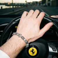 Thumbnail for White Gold Lion & Grey Stones Bracelet – worn at the steering wheel of a luxury car | Brother & Sisters | SKU: 20866222-silver-XS-14-15, 20866222-silver-S-16-17, 20866222-silver-M-18-19, 20866222-silver-L-20-21, 20866222-silver-XL-22-23
